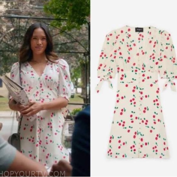 The Kooples / Naive Cherry Printed silk v-neck button dowm Dress small 2 - Picture 7 of 10